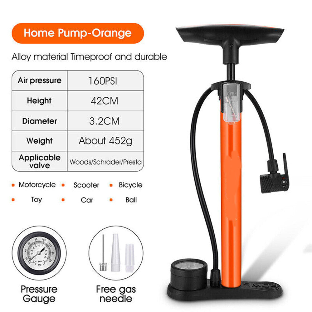 Heavy Duty Floor Standing Bike Cycle Bicycle Tyre Hand Air Mini With Gauge