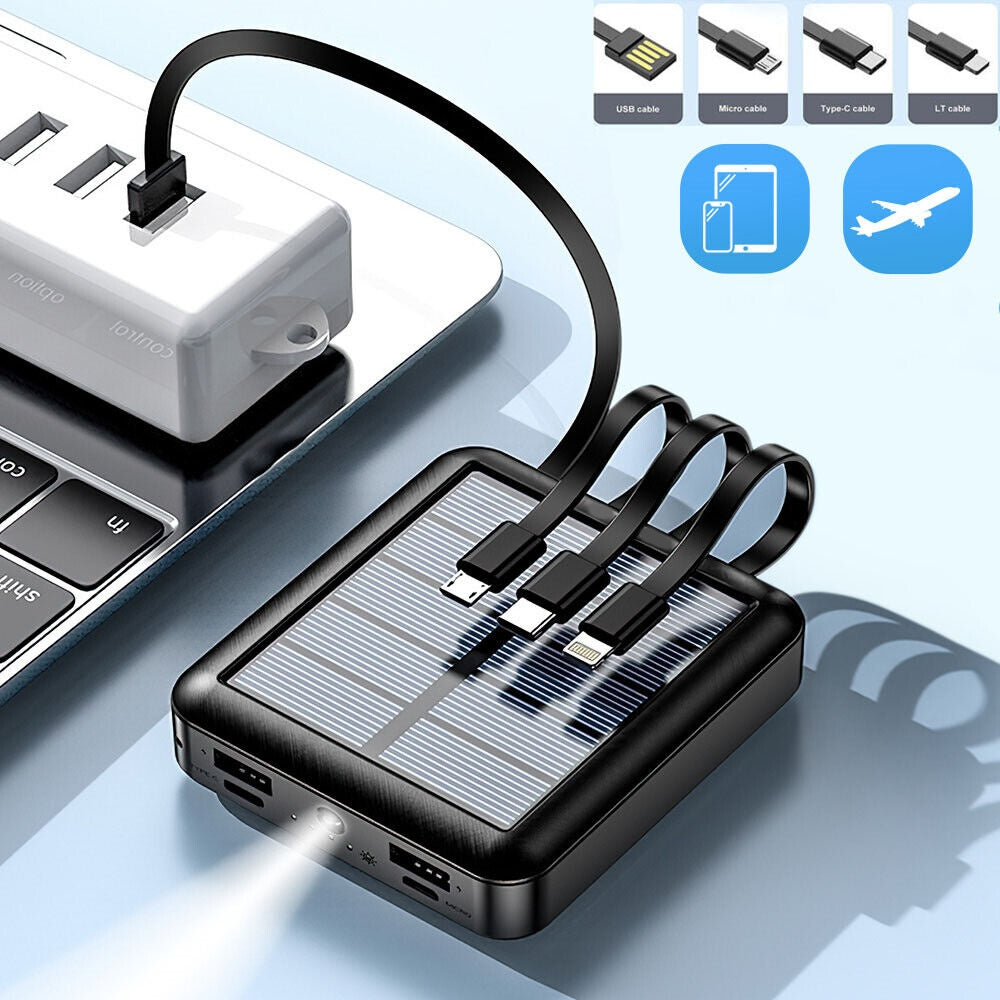 Solar-Powered 5000mAh Power Bank - USB Charger with Cables for Camping & Trave
