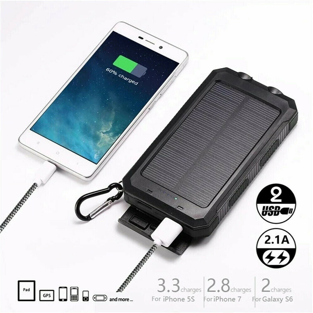 Rugged 20000mAh Solar Power Bank - Waterproof Portable Charger with LED & Dual USB for Outdoor Use