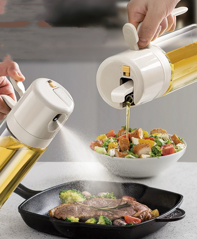 Kitchen Automatic Opening and Closing Oil Glass Bottle with Self-Contained Brush for Cooking & BBQ