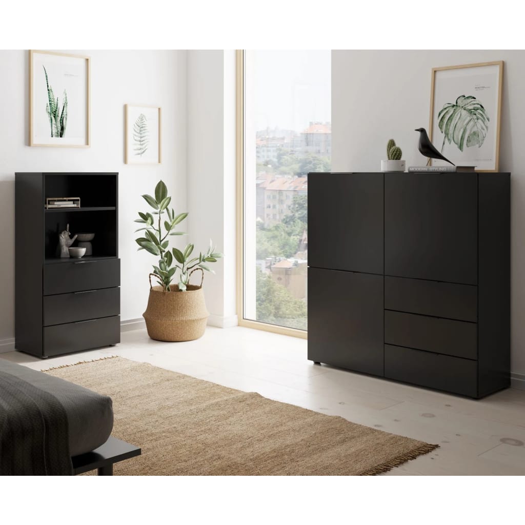Fmd Dresser With 3 Doors And 3 Drawers Black