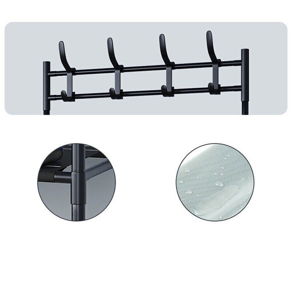 Metal Coat Rack with Shoe Storage - 8 Hooks, 5-Tier Shelf, Modern Hallway Organizer