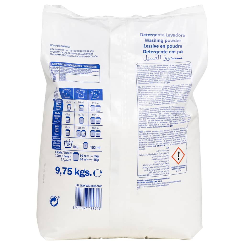 Wash Powder For 150 Washes 9.75Kg White