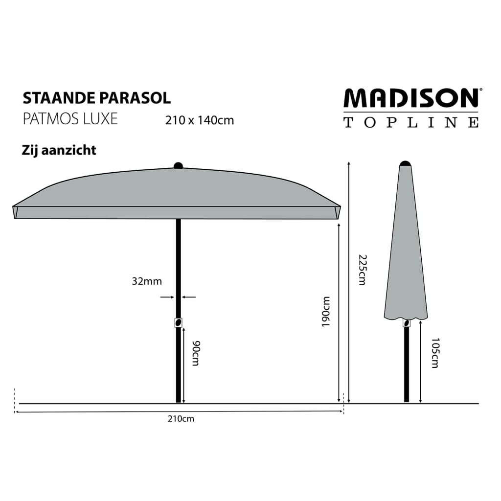 Madison Garden Parasol Patmos Luxe Rectangle 210X140 Cm
