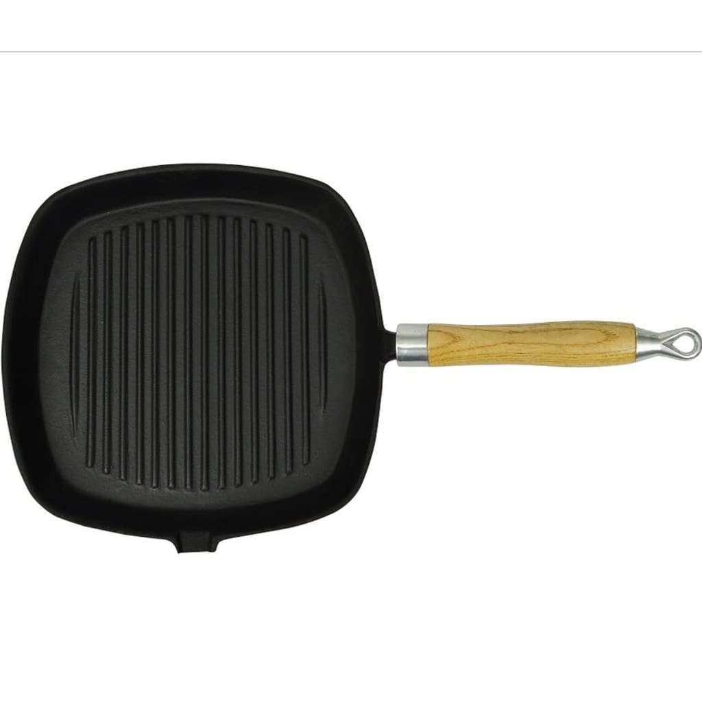 Grill Pan With Wooden Handle Cast Iron 20X20 Cm
