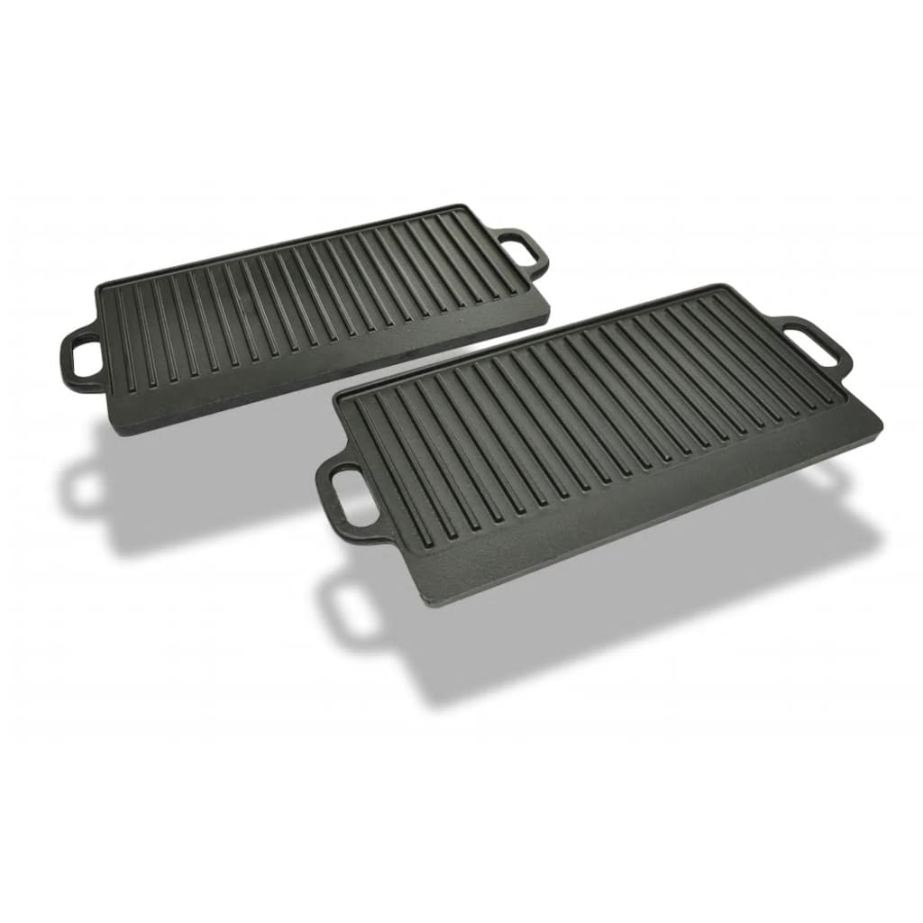Grill Platter 2 Pcs Cast Iron Reversible 38X23 Cm