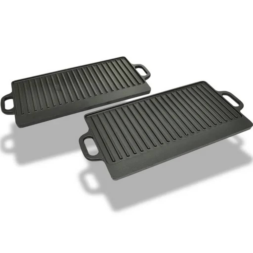 Grill Platter 2 Pcs Cast Iron Reversible 38X23 Cm