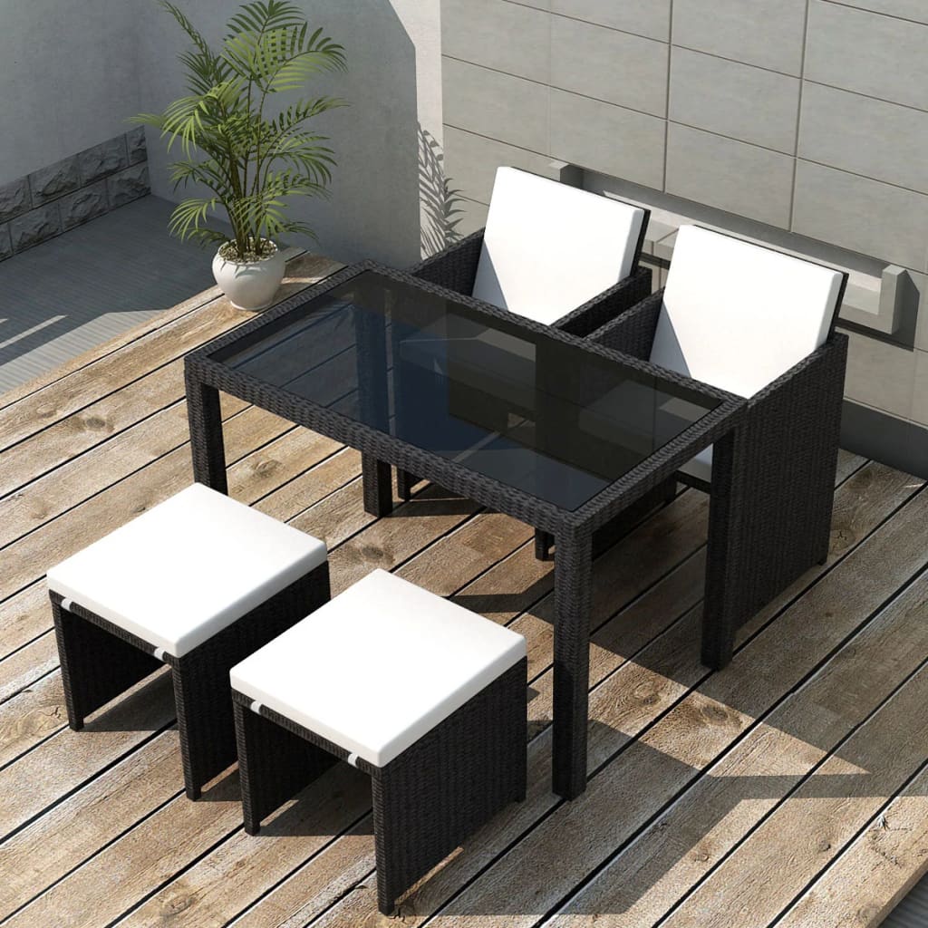 9 Piece Outdoor Dining Set With Cushions Poly Rattan