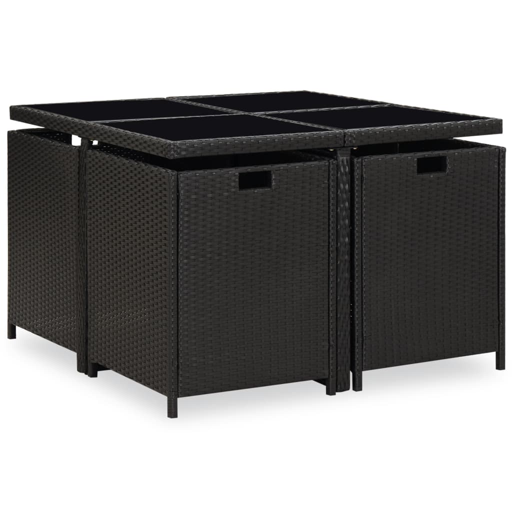 9 Piece Outdoor Dining Set With Cushions Poly Rattan