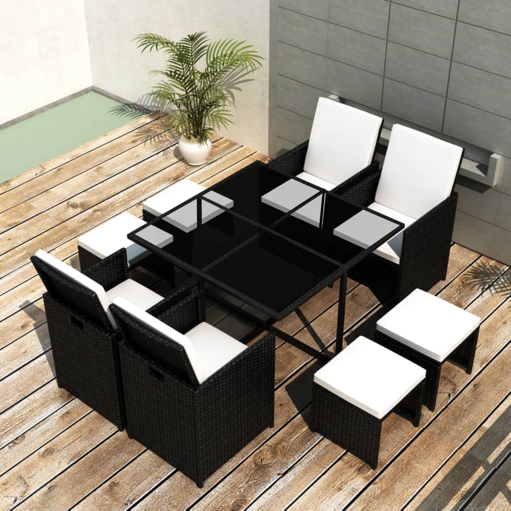 9 Piece Outdoor Dining Set With Cushions Poly Rattan
