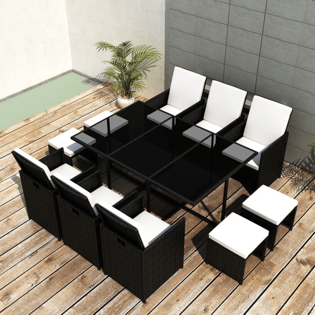 9 Piece Outdoor Dining Set With Cushions Poly Rattan