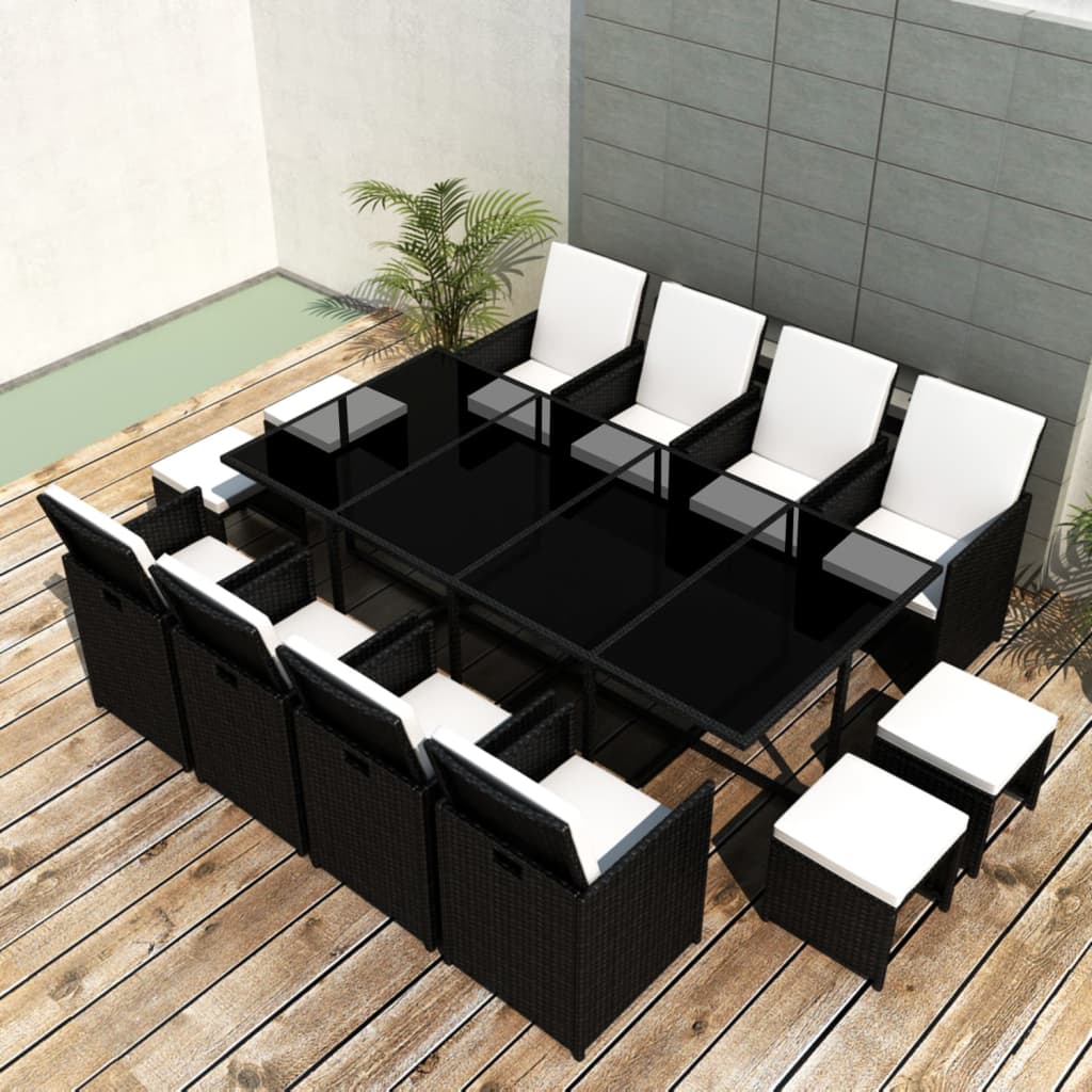 9 Piece Outdoor Dining Set With Cushions Poly Rattan