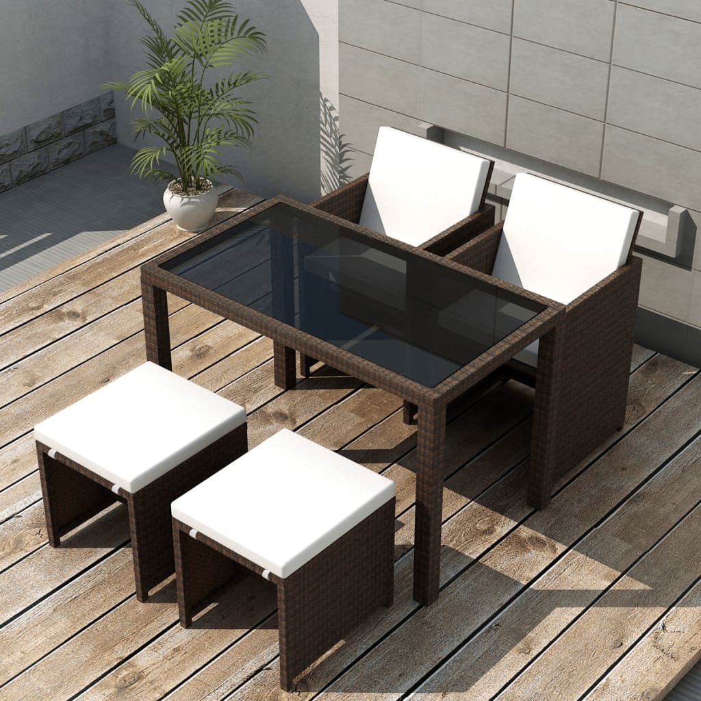 9 Piece Outdoor Dining Set With Cushions Poly Rattan