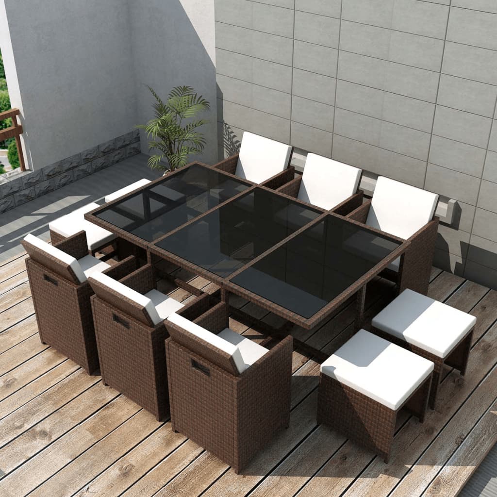 9 Piece Outdoor Dining Set With Cushions Poly Rattan