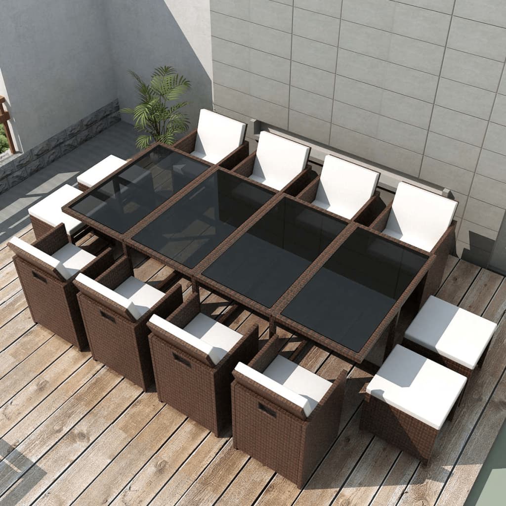 9 Piece Outdoor Dining Set With Cushions Poly Rattan