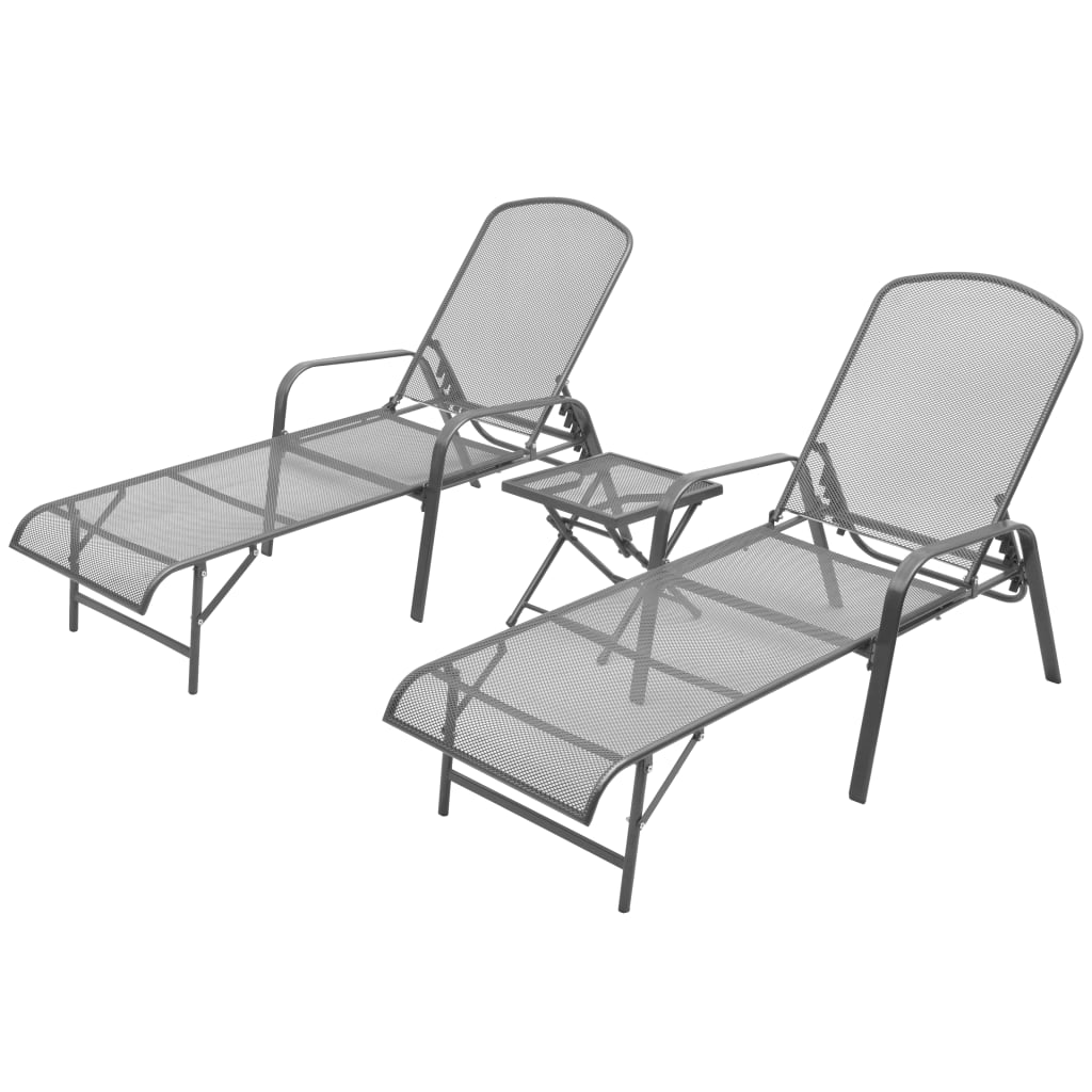 Sun Loungers 2 Pcs With Table Steel Anthracite