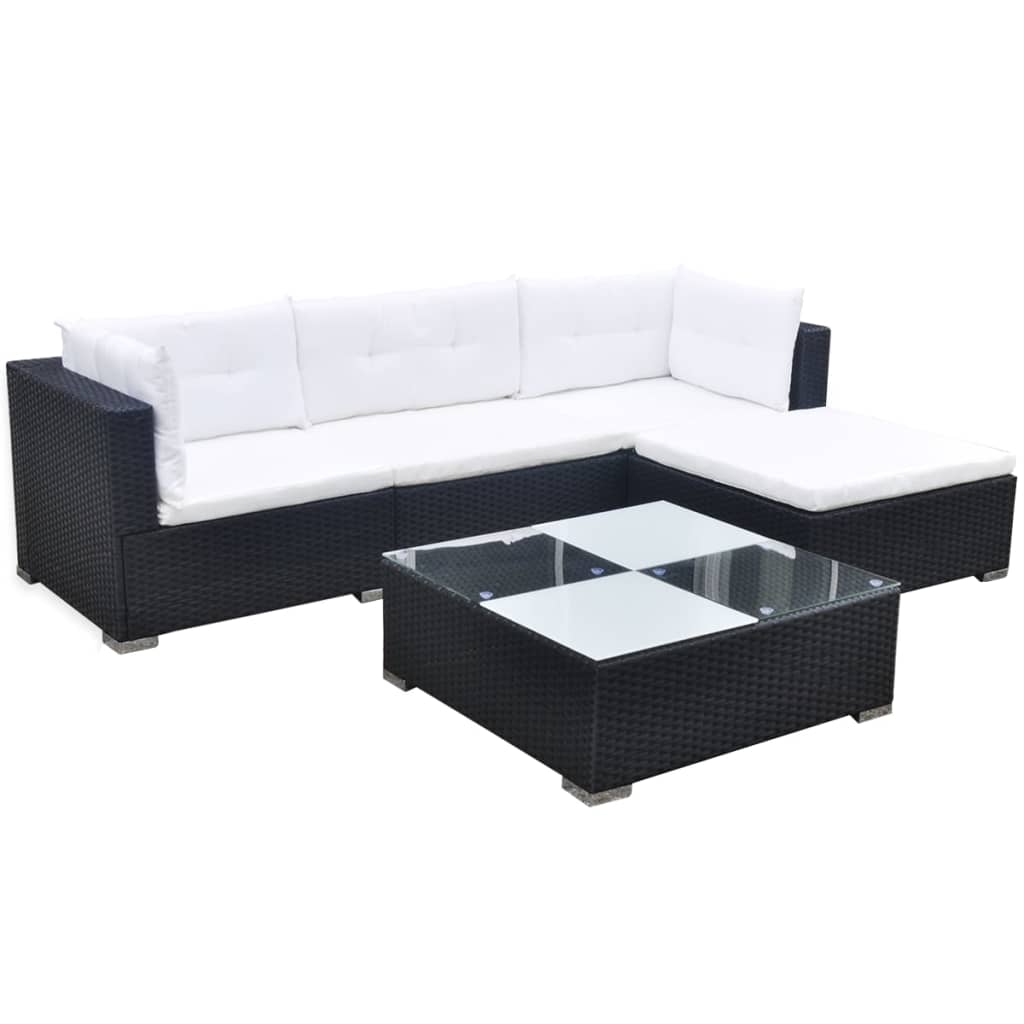 5 Piece Garden Lounge Set With Cushions Poly Rattan