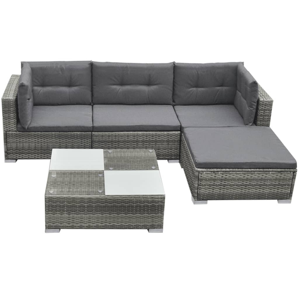 5 Piece Garden Lounge Set With Cushions Poly Rattan