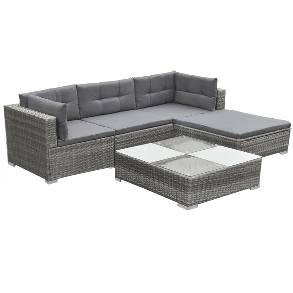 5 Piece Garden Lounge Set With Cushions Poly Rattan