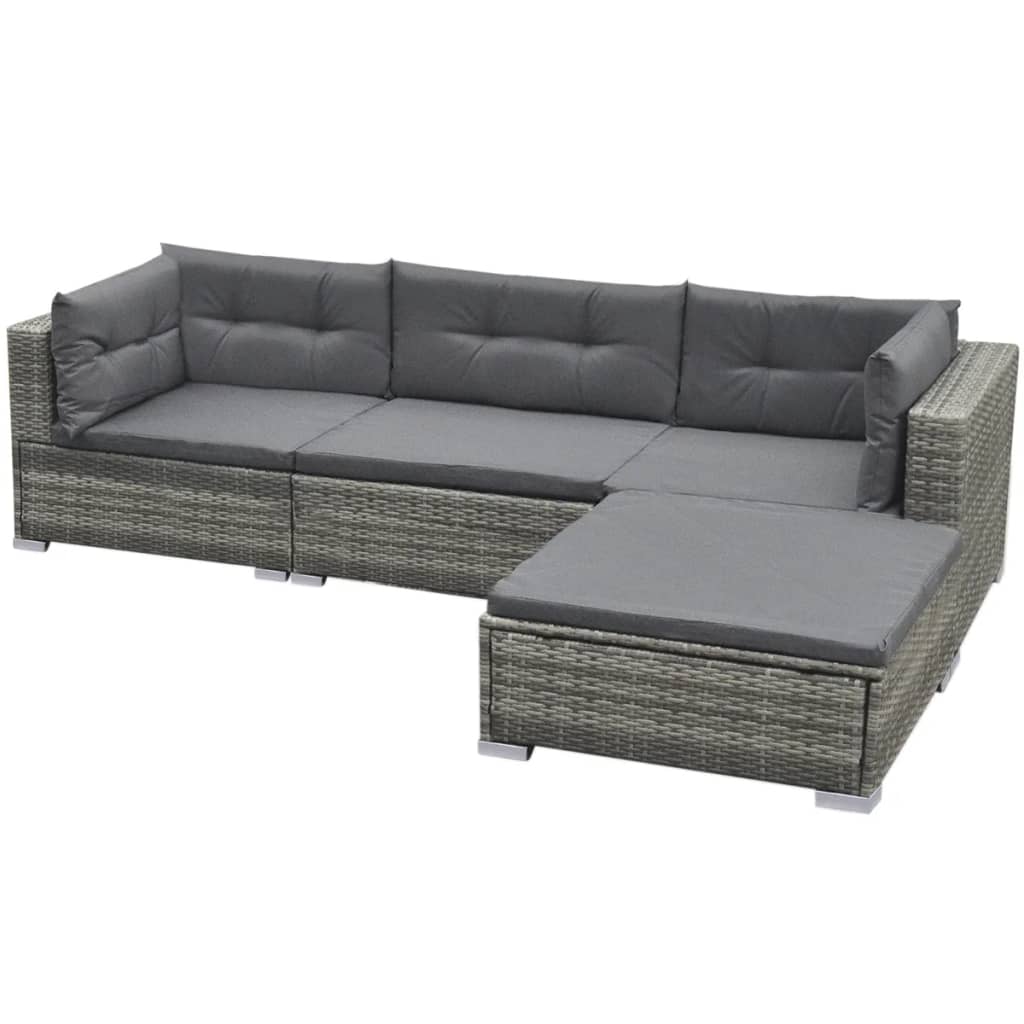 5 Piece Garden Lounge Set With Cushions Poly Rattan