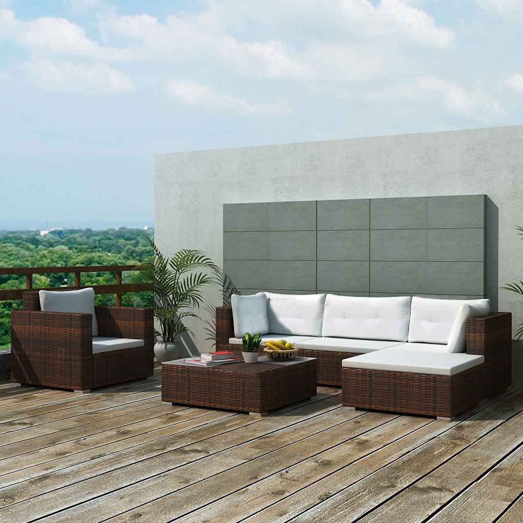 6 Piece Garden Lounge Set With Cushions Poly Rattan