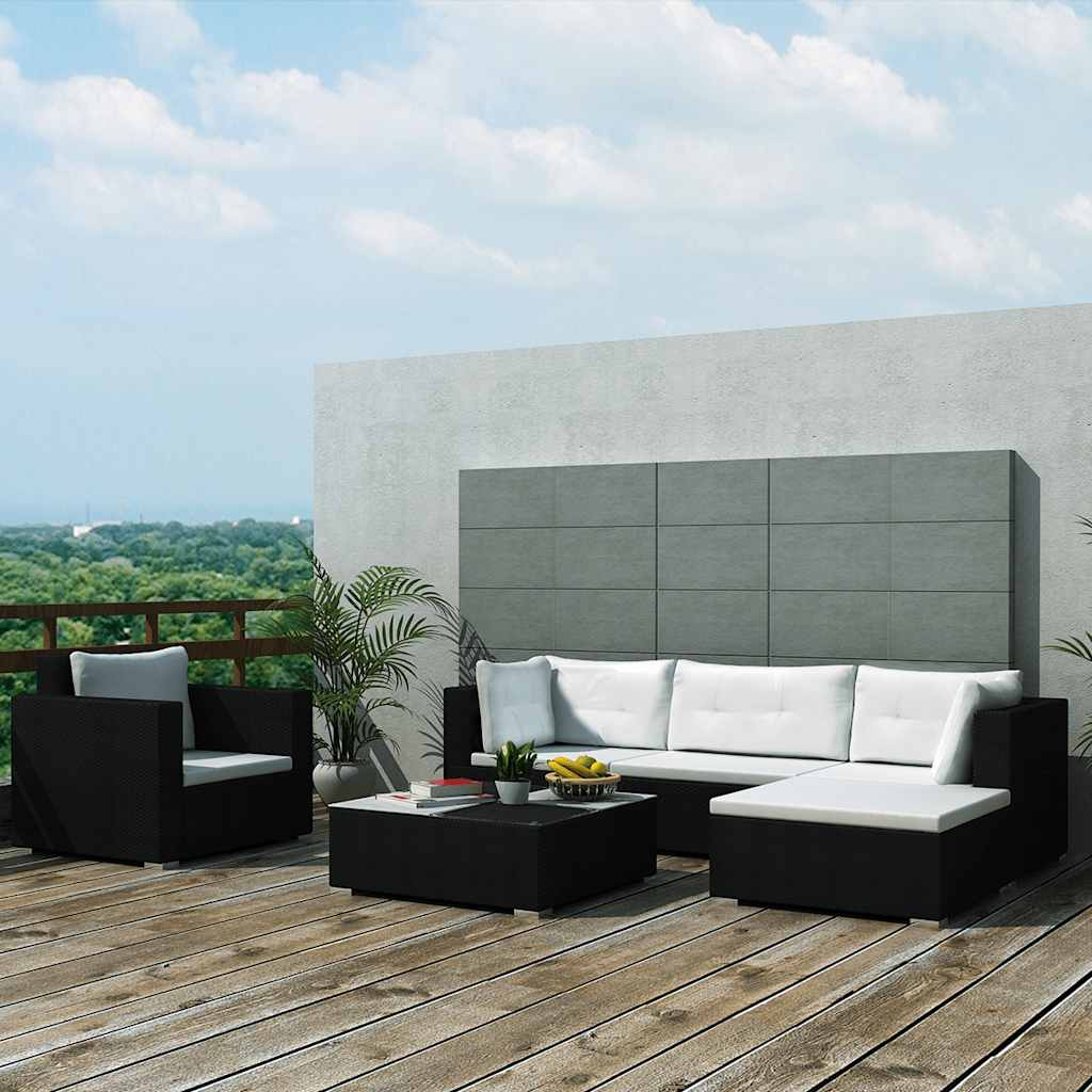 6 Piece Garden Lounge Set With Cushions Poly Rattan