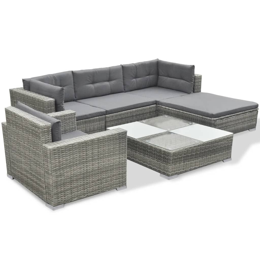 6 Piece Garden Lounge Set With Cushions Poly Rattan