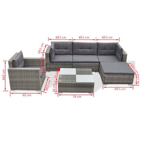 6 Piece Garden Lounge Set With Cushions Poly Rattan