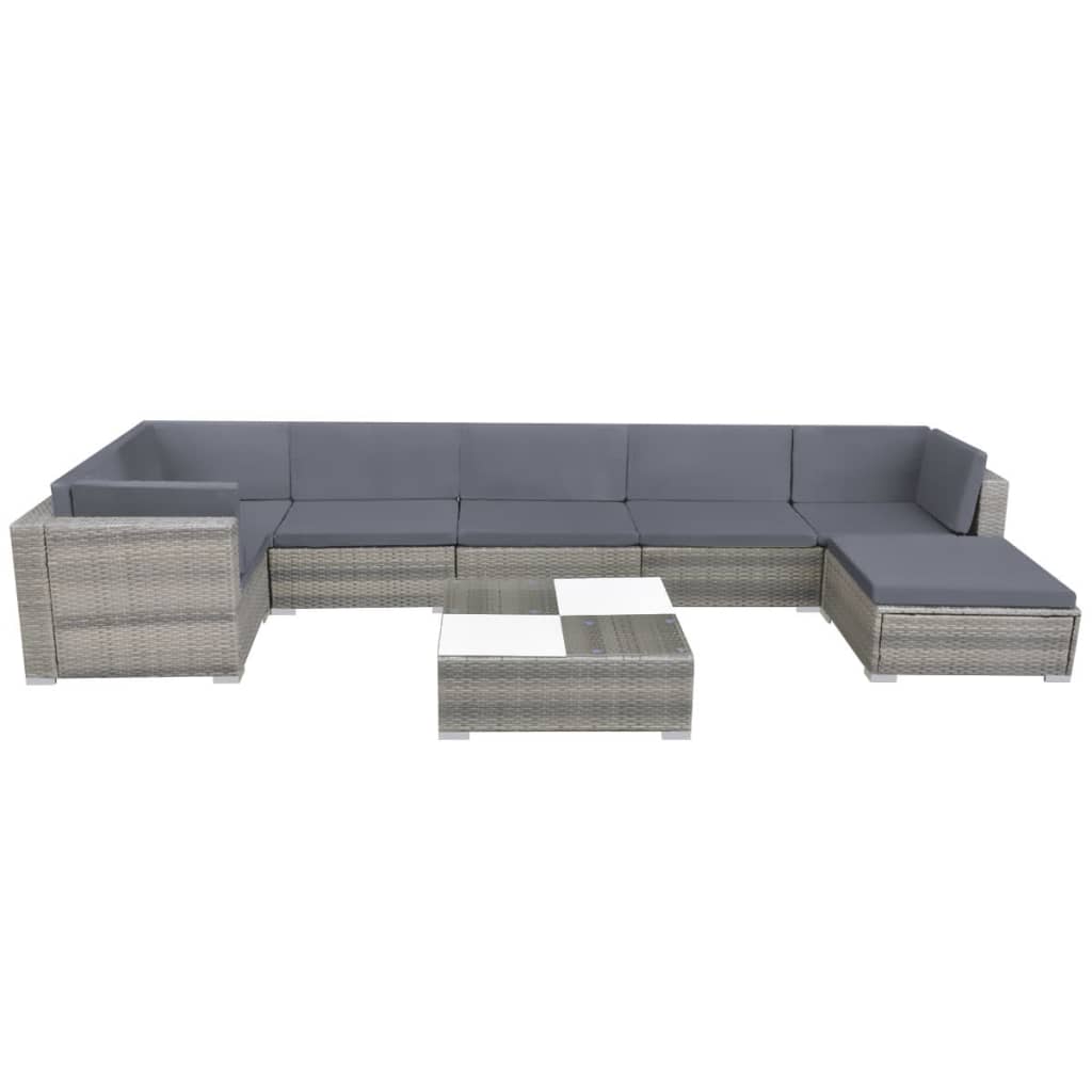 8 Piece Garden Lounge Set With Cushions Poly Rattan Grey
