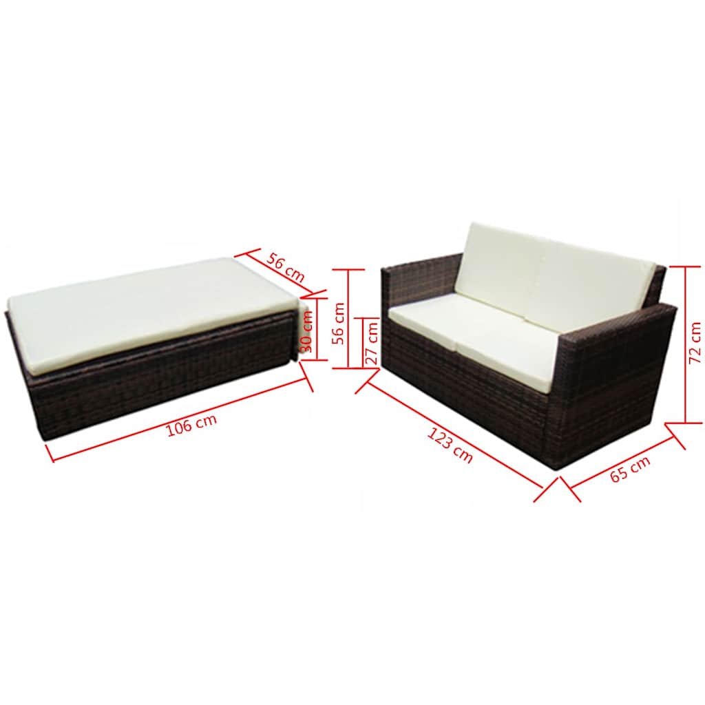2 Piece Garden Lounge Set With Cushions Poly Rattan
