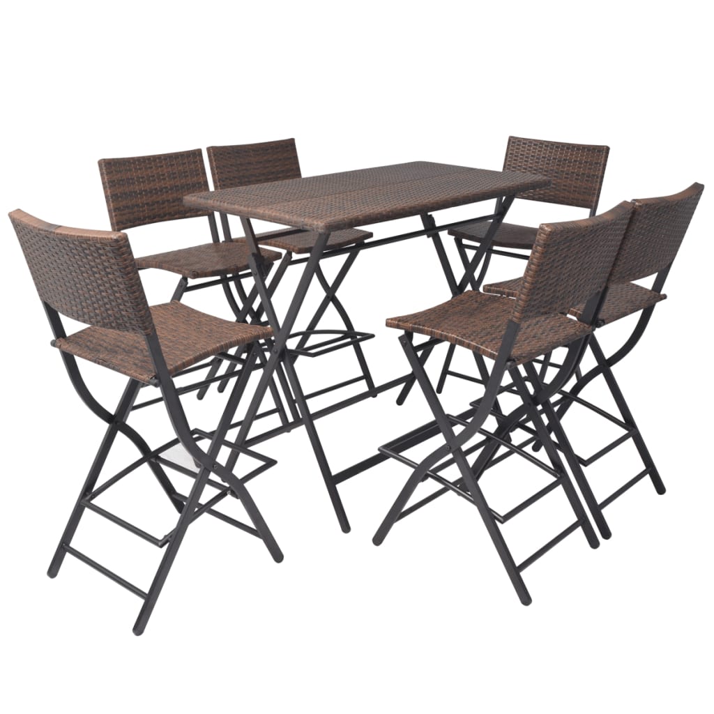 7 Piece Folding Outdoor Dining Set Steel Poly Rattan