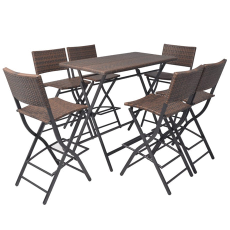 7 Piece Folding Outdoor Dining Set Steel Poly Rattan