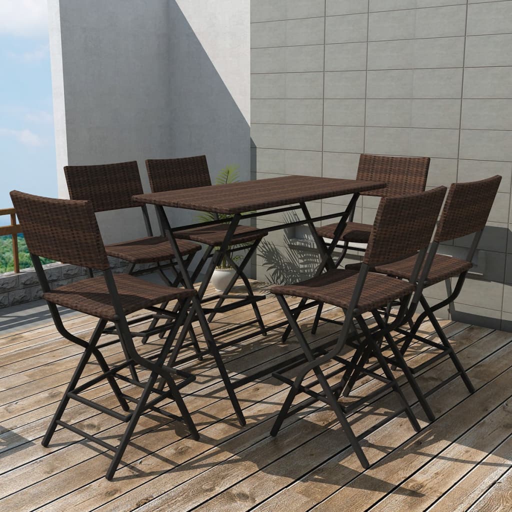 7 Piece Folding Outdoor Dining Set Steel Poly Rattan