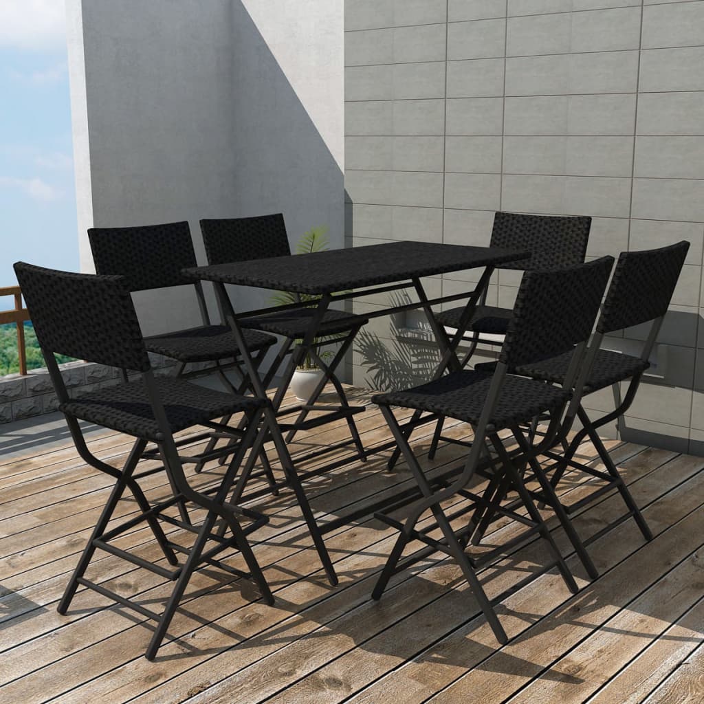 7 Piece Folding Outdoor Dining Set Steel Poly Rattan