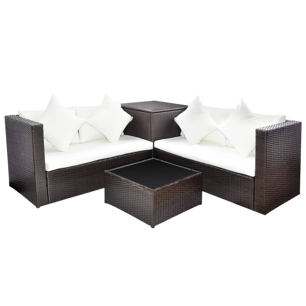 4 Piece Garden Lounge Set With Cushions Poly Rattan