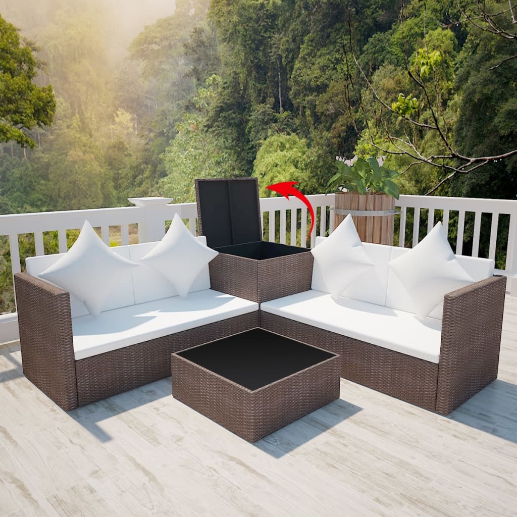 4 Piece Garden Lounge Set With Cushions Poly Rattan
