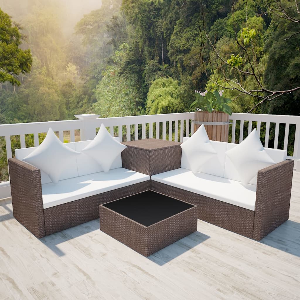 4 Piece Garden Lounge Set With Cushions Poly Rattan