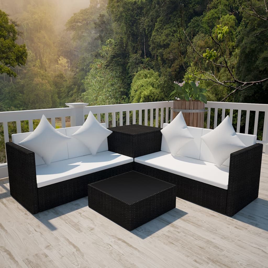 4 Piece Garden Lounge Set With Cushions Poly Rattan
