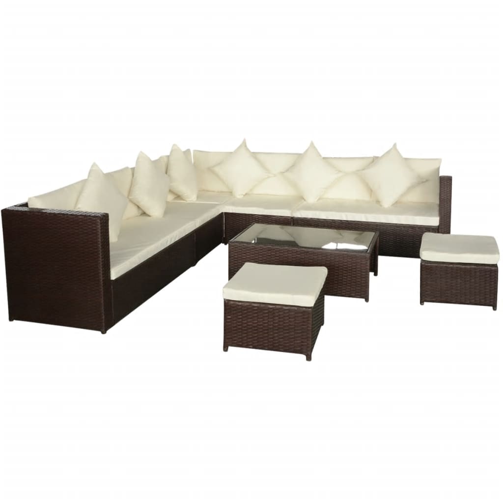 8 Piece Garden Lounge Set With Cushions Poly Rattan