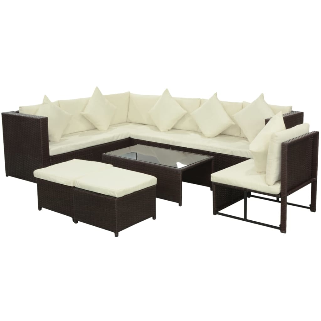 8 Piece Garden Lounge Set With Cushions Poly Rattan