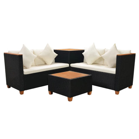 4 Piece Garden Lounge Set With Cushions Poly Rattan Black