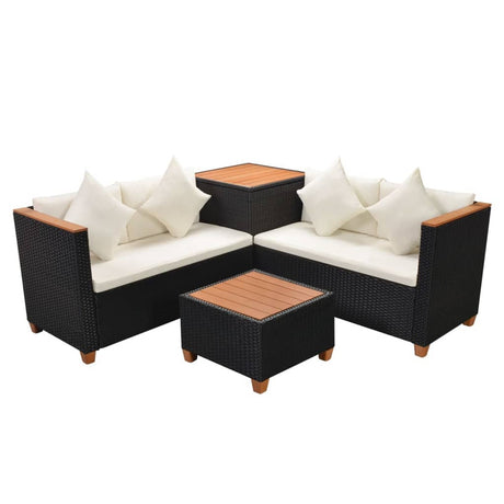 4 Piece Garden Lounge Set With Cushions Poly Rattan Black