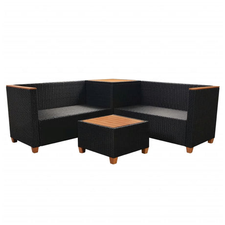 4 Piece Garden Lounge Set With Cushions Poly Rattan Black