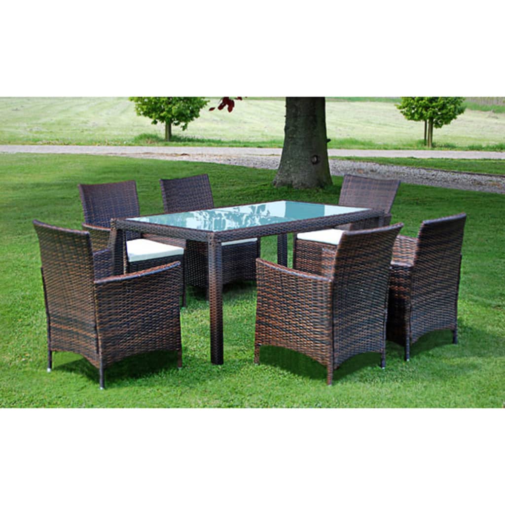 5 Piece Outdoor Dining Set With Cushions Poly Rattan