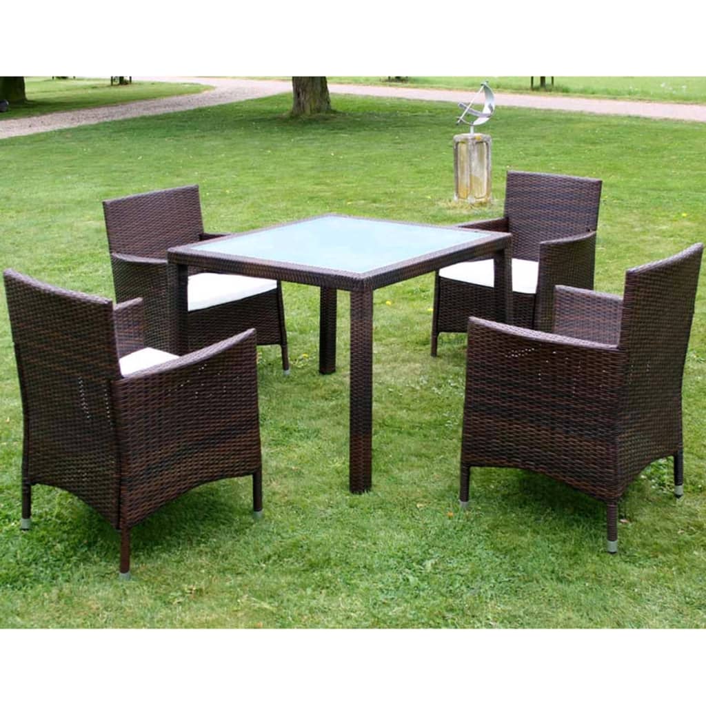 5 Piece Outdoor Dining Set With Cushions Poly Rattan