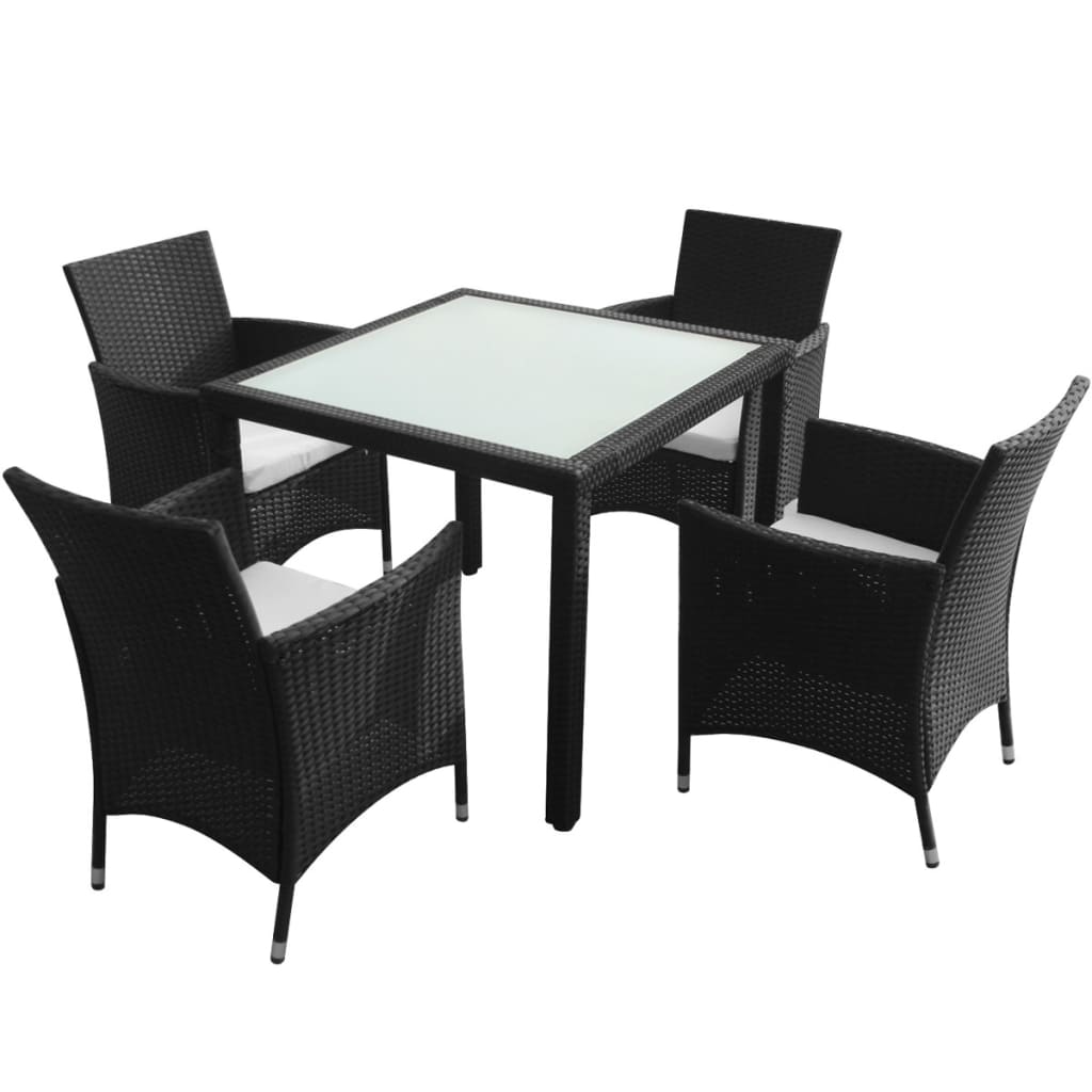 5 Piece Outdoor Dining Set With Cushions Poly Rattan