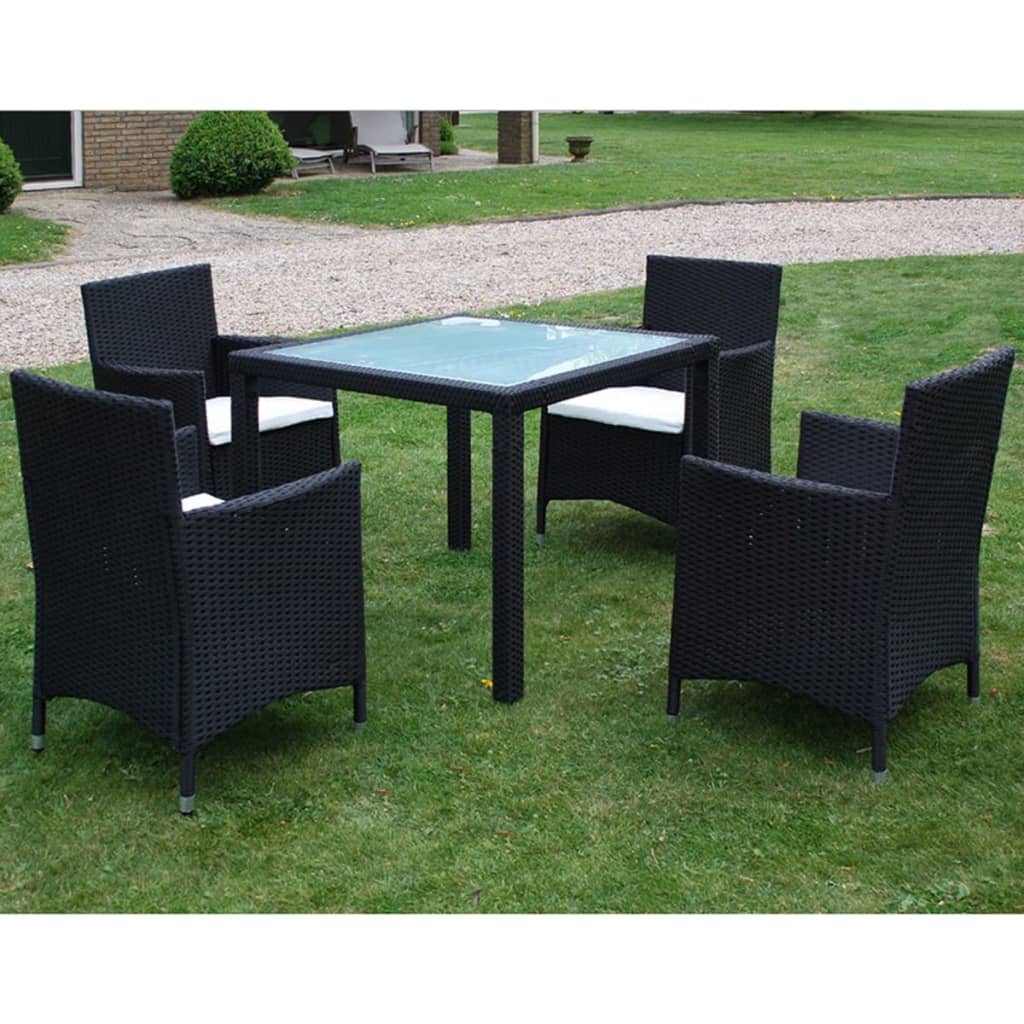 5 Piece Outdoor Dining Set With Cushions Poly Rattan