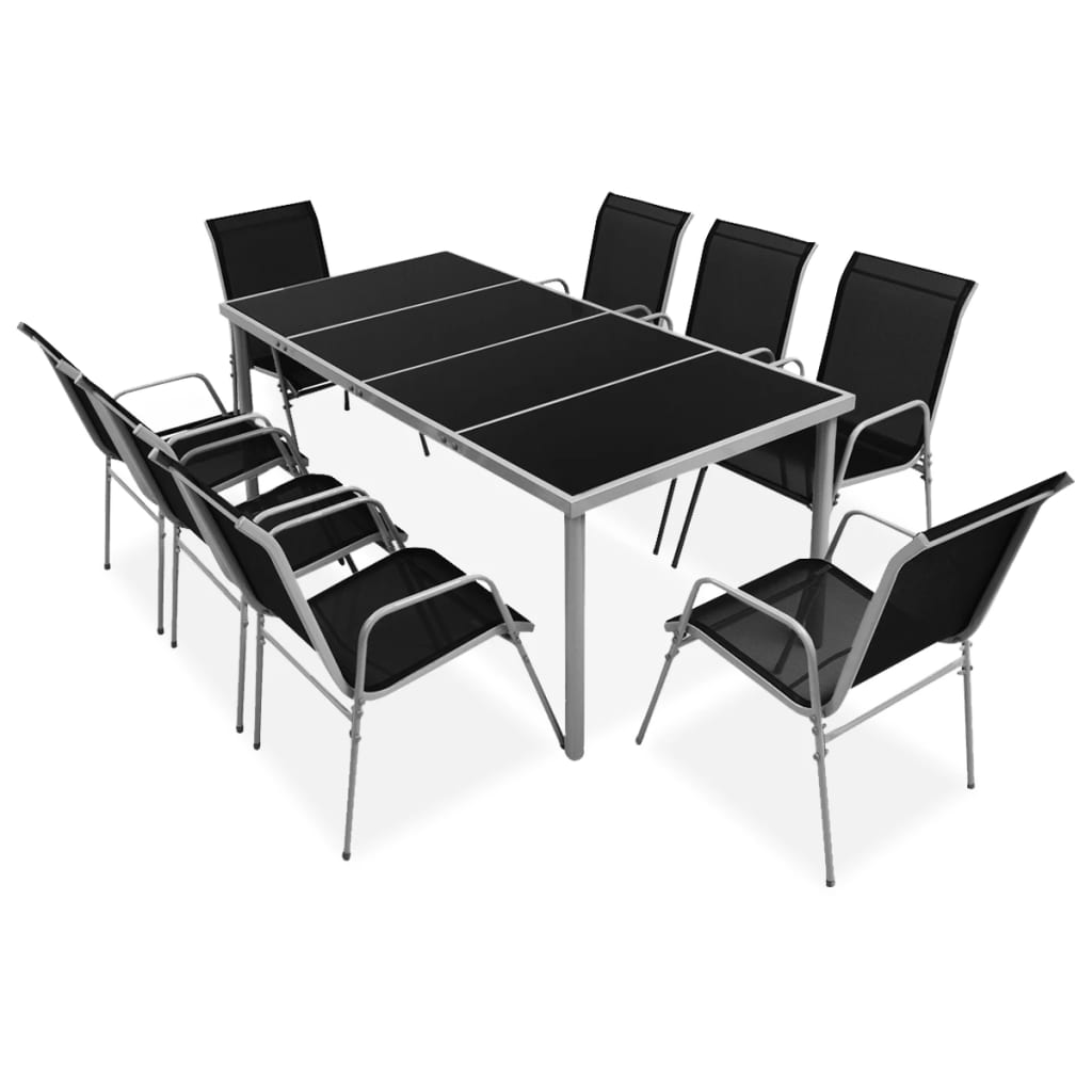 7 Piece Outdoor Dining Set Steel Black