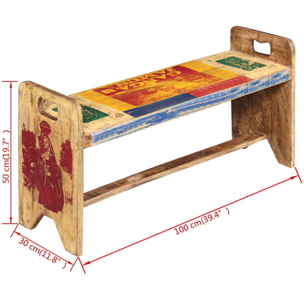 Cola Bench Solid Reclaimed Wood 100X30X50 Cm