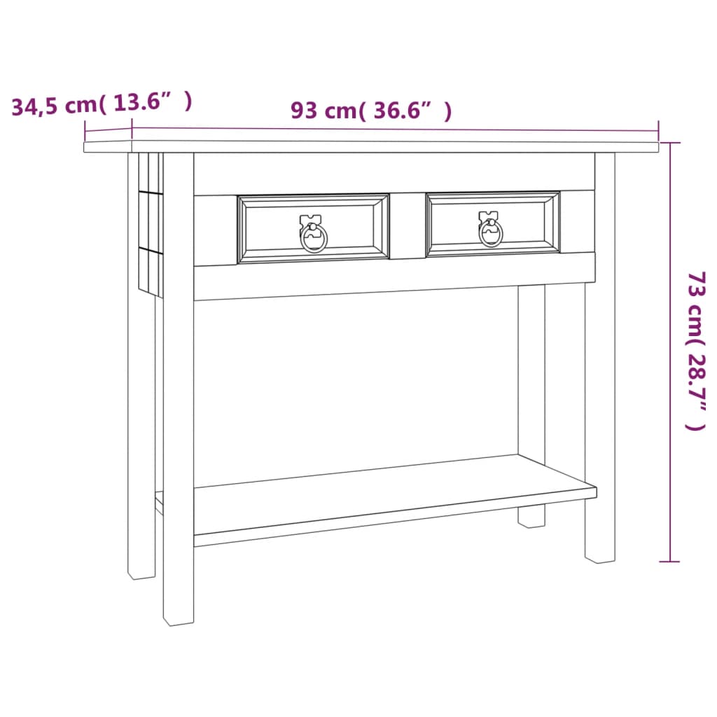 Console Table Mexican Pine Corona Range 93X34.5X73 Cm
